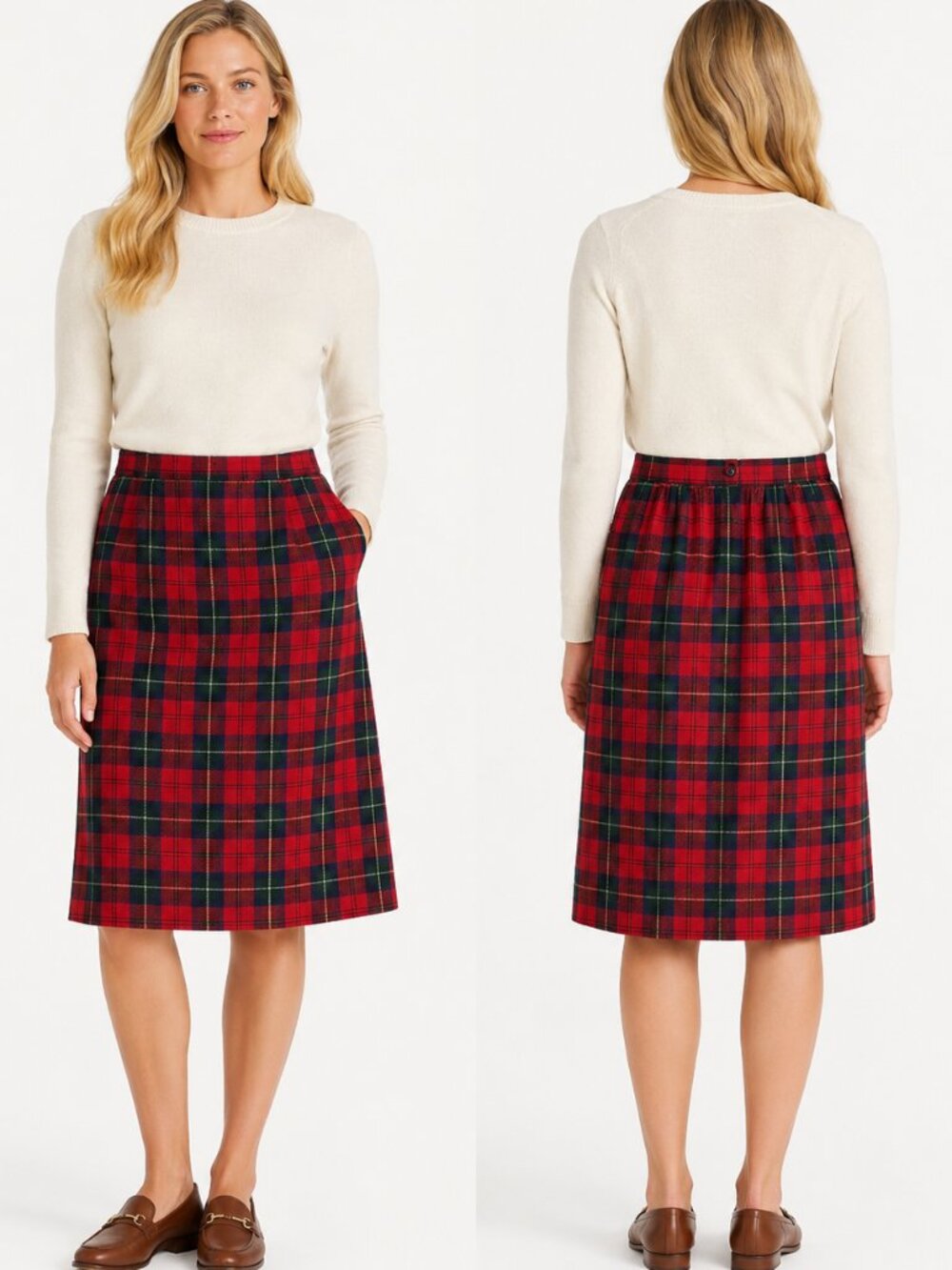Vintage Pendleton Boyd Tartan Virgin Wool Plaid Midi Skirt Red Green Size S